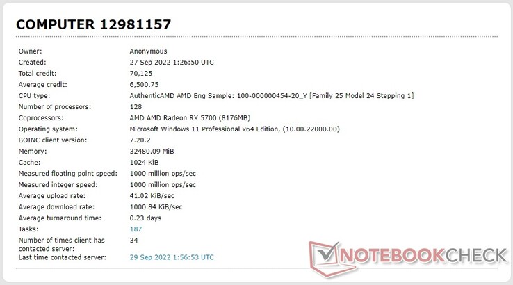 AMD 100-000000454-20_Y processor listing in de Einstein@Home database (Bron: Eigen)
