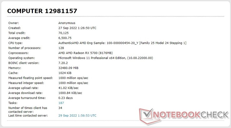 AMD 100-000000454-20_Y processor listing in de Einstein@Home database (Bron: Eigen)