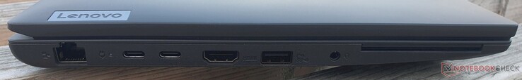Links: Gbit Ethernet, USB-C 3.2 (1x Gen 1 / 1x Gen 2), HDMI 2.0, USB-A 3.2 Gen 1, 3,5mm audio-aansluiting, SmartCard