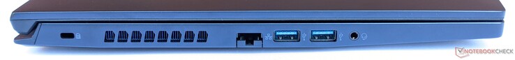 Links: Kensington-slot, Gigabit ethernet, 2x USB 3.1 Gen 1, audiocombinatiepoort