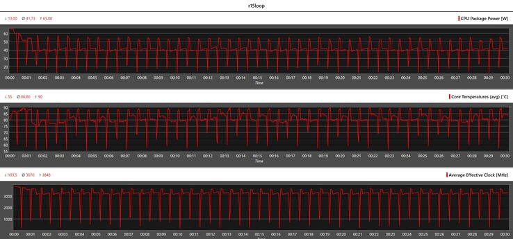 CPU-gegevens tijdens de Cinebench R15-lus