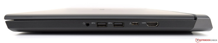 Rechterkant: 3.5 mm audiopoort, 2x USB 3.1, USB Type-C met Thunderbolt 3 @ 40 Gbps, HDMI 2.0