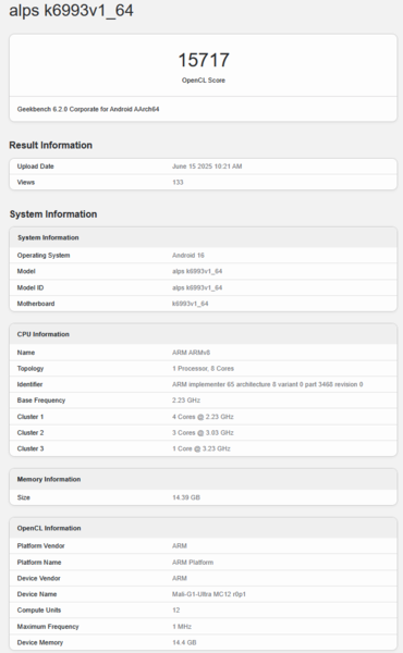 MediaTek Dimensity 9500 Geekbench notering (bron: Geekbench)