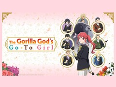 De promo-afbeelding van The Gorilla Gods Go-To Girl toont de hoofdrolspeelster en haar vrijers. (Afbeeldingsbron: Kadokawa)