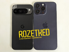 De vermeende Pixel 9 Pro naast een iPhone 14 Pro Max. (Afbeeldingsbron: Rozetked)