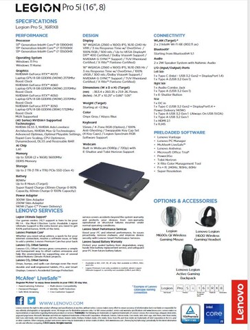 Legion Pro 5i specsheet. (Bron: Lenovo)