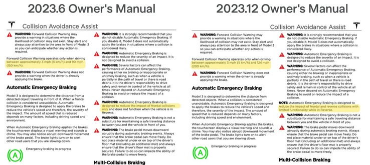 De updates van de AEB-handleiding weerspiegelen het grotere snelheidsbereik en de werking bij achteruitrijden