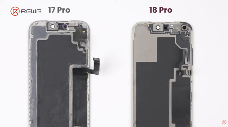 iPhone 17 Pro versus iPhone 18 Pro, met afbeelding van de achterzijde van het beeldscherm met nieuwe lay-out.