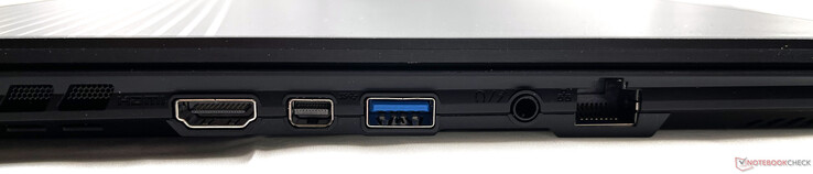 Links: HDMI 2.1, Mini DisplayPort 1.4, USB Type-A 3.2 Gen. 1, gecombineerde 3,5 mm audio-aansluiting, 2,5 Gb/s LAN