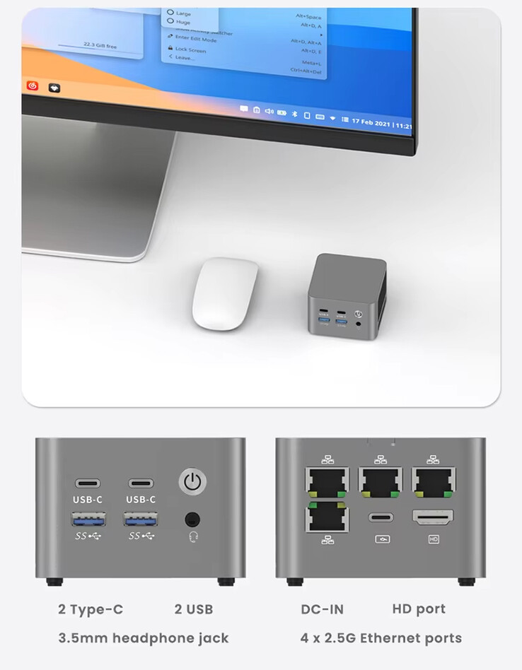 Aansluitingspoorten van de mini PC (Afbeeldingsbron: Topton)