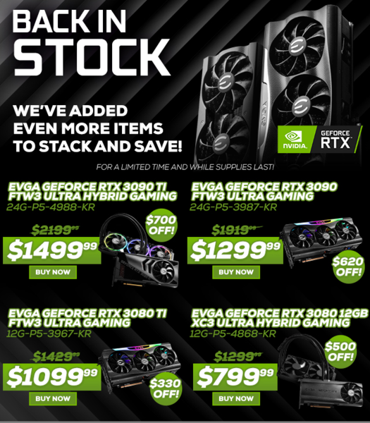 EVGA promo voor de Back in Stock uitverkoop. (Afbeelding bron: @TEAMEVGA)