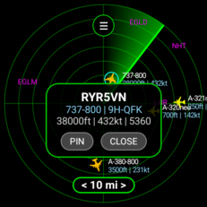 Hulpmiddel voor het vastpinnen van vliegtuigen in de Flight Scanner-app