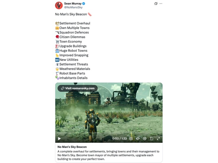 Hello Games studiohoofd deelt details over Beacon update voor No Man's Sky. (Afbeeldingsbron: Sean Murray op X)