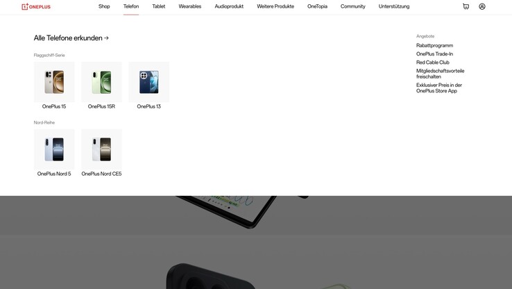 Op de website van OnePlus Duitsland worden nu alleen nog bepaalde producten aangeboden.