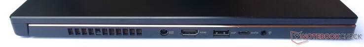 Links: power, HDMI 2.0b, 1x USB 3.2 Gen2 Type-A, 1x USB 3.2 Gen2 Type-C (incl. DisplayPort 1.4), gecombineerde 3.5-mm-audio