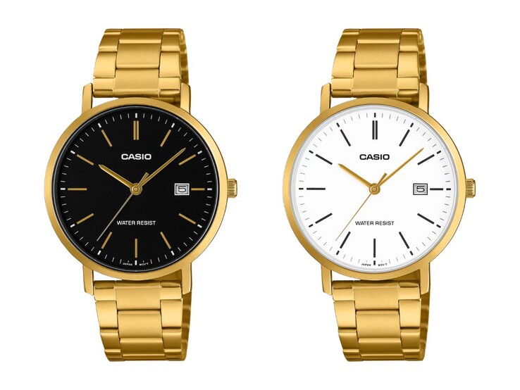 Van links naar rechts: de Casio MTP-VT05G-1E en MTP-VT05G-7E horloges
