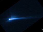 Afbeelding van de brokstukken die van het oppervlak van Dimorpho zijn weggeblazen na een opzettelijke inslag door NASA's DART-ruimtevaartuig (bron: NASA, ESA, STScI en Hubble; bijgesneden)