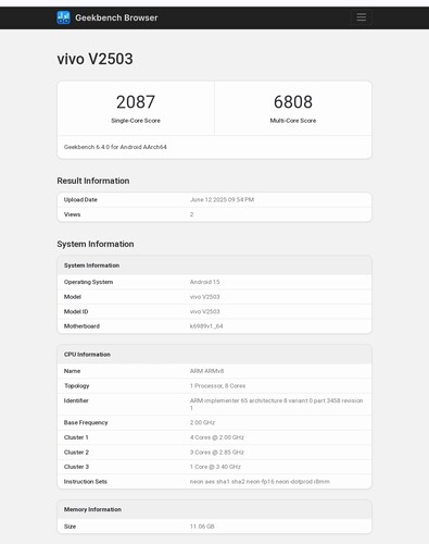Vivo X200 FE Geekbench notering (afbeeldingsbron: Abhishek Yadav op X)
