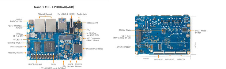De NVMe SSD kan worden aangesloten op de achterkant van de SBC (Afbeeldingsbron: FriendlyELEC)