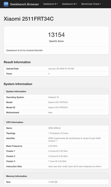 (Afbeeldingsbron: Geekbench)