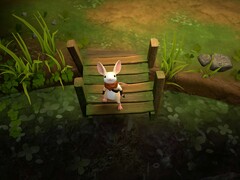 Quill rust uit op een houten brug in Moss: The Forgotten Relic.