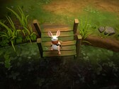 Quill rust uit op een houten brug in Moss: The Forgotten Relic.
