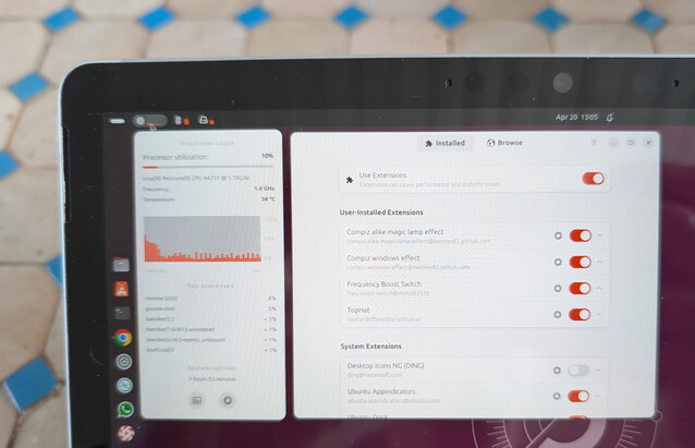 Met de Gnome Extension Manager kunt u een aantal handige tweaks installeren (Afbeelding Bron: Notebookcheck)