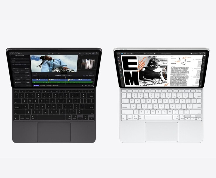 Apple iPad Pro M5-modellen in space-zwart en zilver met Magic Keyboard, met videobewerkings- en document-apps op het Ultra Retina XDR OLED-display (Afbeelding bron: Apple)