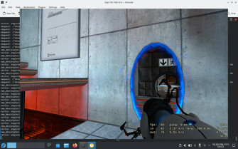 Screenshot van Portal met ongeveer 60 FPS in een virtuele machine (Afbeelding: Asahi Blog).