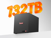 De ME Pro 370 met vier schijfcompartimenten is in China verkrijgbaar vanaf ongeveer 634 dollar. Afgebeeld: een promotiefoto van de NAS waarop de ondersteuning voor 132 TB opslagruimte wordt benadrukt.