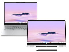 De HP Chromebook Plus 14 en HP Chromebook Plus x360 14 in Glacier Silver. (Afbeeldingsbron: HP)