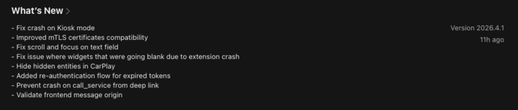 De releaseopmerkingen voor Home Assistant app versie 2026.4.1