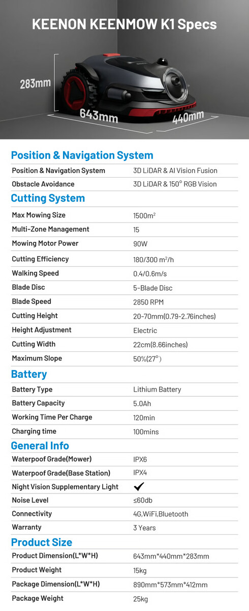 Kenmerken van de Keenmow K1