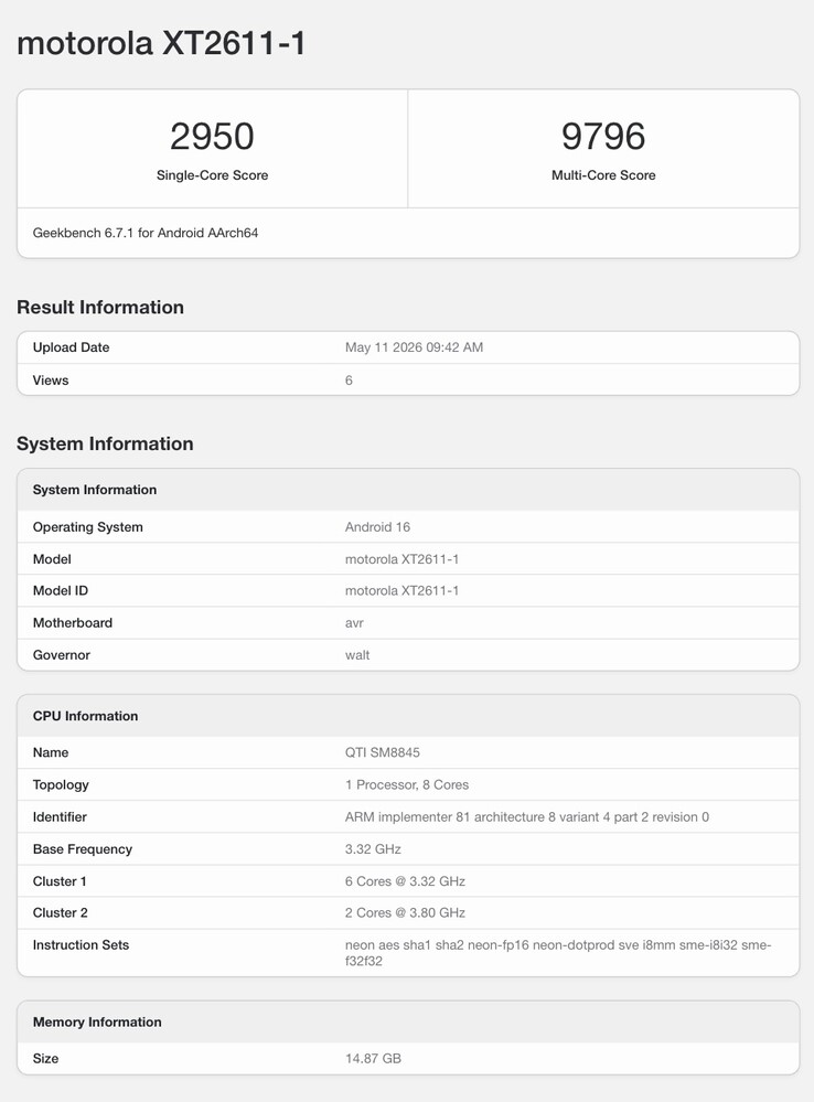 Geekbench-lijst van de Lenovo Legion Y70.