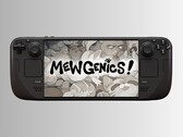 Het logo van Mewgenics en het Steam Deck. 