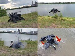 Op de foto vliegt, zwemt, loopt en vuurt de robot raketten af (bron: Chris Wabs; bewerkte screenshots)