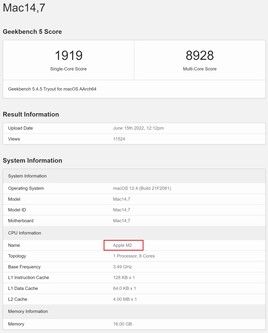 Apple M2. (Afbeelding bron: Geekbench)