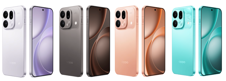 De officiële renders van de Find X9s Pro in alle kleuropties.