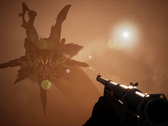 Icarus Steam deal teaser toont hoofdpersoon die op gigantische worm mikt. 