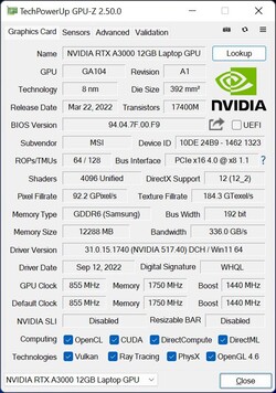 GPU-Z Nvidia RTX A3000