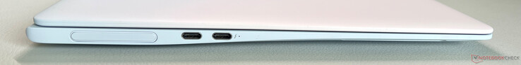 Linkerkant: Webcam, USB-C 3.2 Gen.2 (10 Gbps, DisplayPort-ALT-modus, stroomvoorziening), USB-C 4.0 met Thunderbolt 4 (40 Gbps, DisplayPort-ALT-modus, stroomvoorziening)