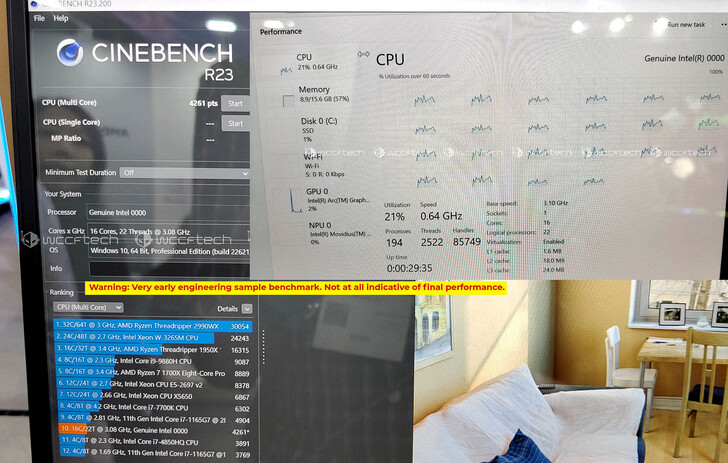 Meteor Lake-U/P/H in Cinebench R23. (Afbeelding Bron: Videocardz via Wccftech)