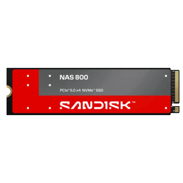 Sandisk NAS 800 M.2 NVMe SSD met een rood en grijs label