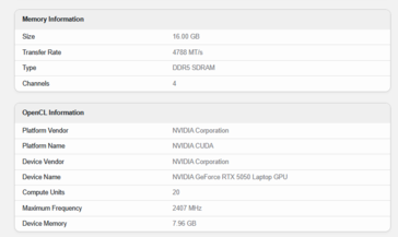 GeForce RTX 5050 laptopspecificaties (bron: Geekbench)