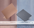 De Panther Lake ZenBook 14 OLED belooft tot 18 uur surfen op het internet na een volledige oplaadbeurt. Afgebeeld: een promotiefoto waarop twee kleurvarianten van de laptop te zien zijn.