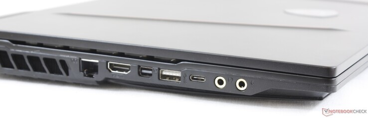 Linkerkant: Kensington Lock, 1 Gbps RJ-45, Mini-DisplayPort, USB Type-A 3.2 Gen 2, USB Type-C 3.2 Gen. 2, 3.5 mm koptelefoon, 3.5 mm microfoon