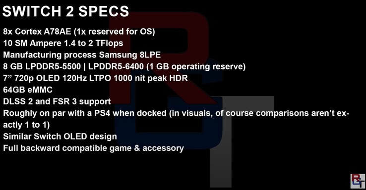 Vermeende specificaties van de Nintendo Switch 2. (Afbeeldingsbron: RedGamingTech)