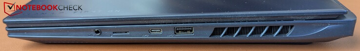 Rechts: USB-A 3.2 Gen 2, USB-C met Thunderbolt 4 (PD 3.0, DP 1.4, USB 4), micro SD-kaartlezer, headset-aansluiting