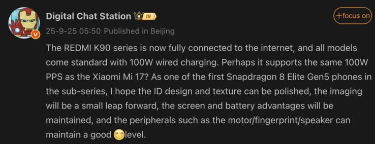 Uitgelekte informatie over de Redmi K90-serie. (Afbeeldingsbron: Weibo - machine vertaald)