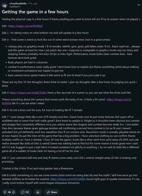 Lost Soul Aside eerste indrukken (Afbeelding bron: screenshot, Lost Soul Aside subreddit)